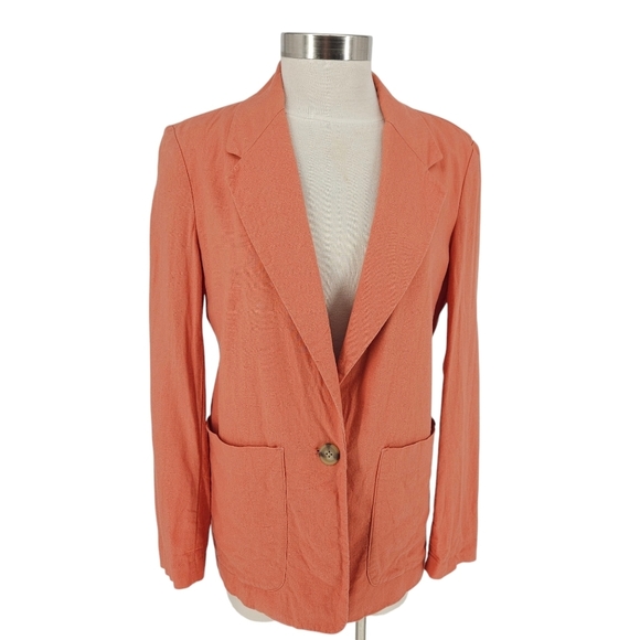 a new day Jackets & Blazers - A New Day Blazer Linen Terracotta Orange Long Sleeve 1 Button Career Jacket XS